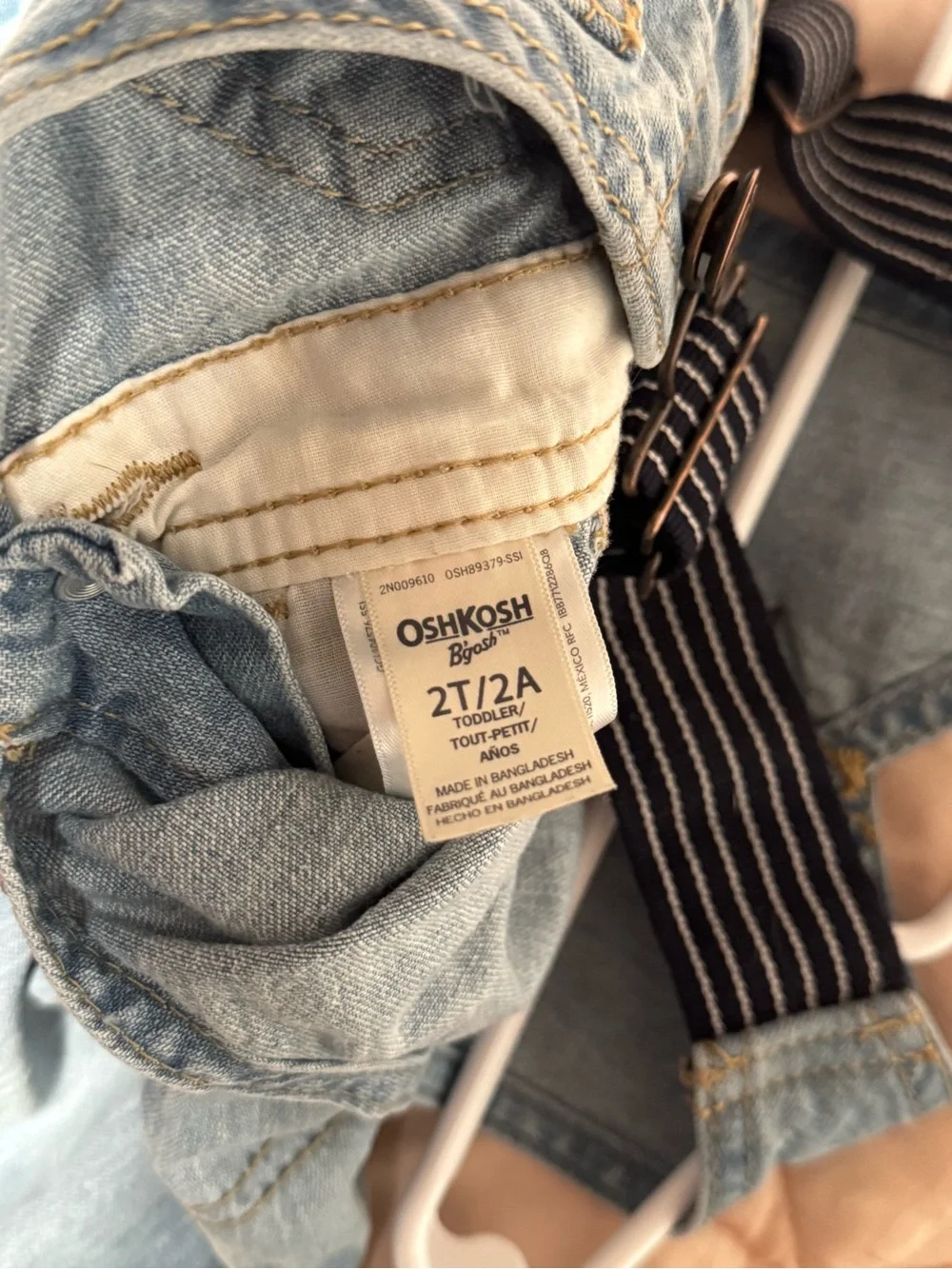 OshKosh B'gosh Faded Light Blue Denim Short Overalls with Striped Straps